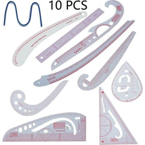 10Pcs Sewing Ruler Set Multi-function Acrylic Dressmaking Measure Ruler Drawing Templates Craft Tool Set Sewing Supplies
