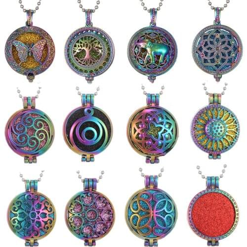 New Colorful Aromatherapy Perfume Necklace Vintage Flower Butterfly Essential Oil Diffuser Necklace Aroma Lockets Pendants