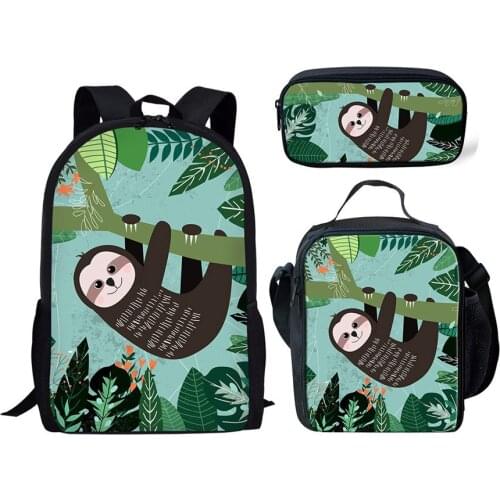 NOISYDESIGNS School Bags for Children Cute Animal Sloth School Backpack Kids 3pcs/set Schoolbag Book Bag Girls Shoulder Softback