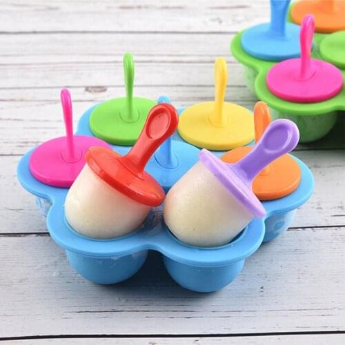 7 holes Ice Cream Ice Pops Mold Silicone ice tray Ice lolly mold silicone food supplement box Fruit Shake Accessories