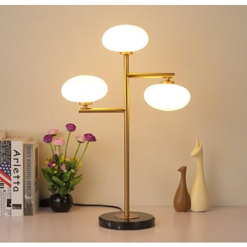Nordic modern minimalist table lamps for living room white glass ball table light iron tripod milky round ball desk lamp Reading