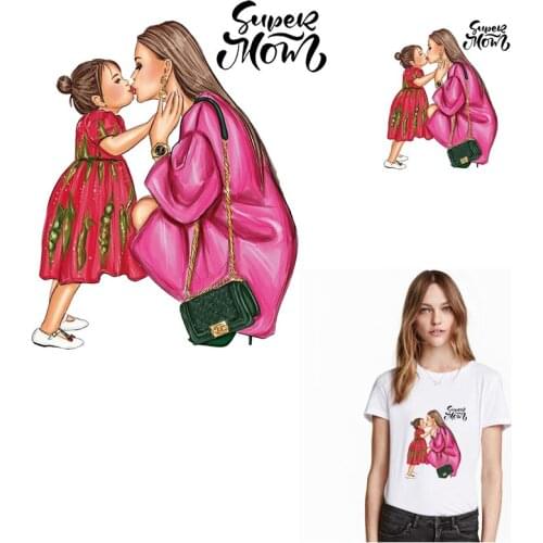 Mom&Girl Thermal Sticker On T-shirt DIY A-levels Iron On Transfer For Parent-child Clothing Lovely Design On Clothes Patch Decor