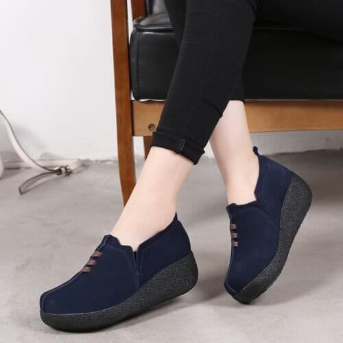 Women Flats shoes Platform Loafers Ladies Elegant suedes Thick bottom increased Shoes Woman Autumn Slip On Casual Womens Shoes