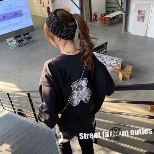 High Street Brand We11done letter Bear Reflection Print Oversized Hoodie Y2k Mens Clothing Womens Sweatshirt Woman Clothes