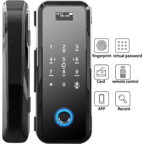 Smart Home Fingerprint Glass Door Lock Security Biometric Keyless Electric Lock Easy Install Code/Card/Remote Control Unloc