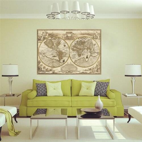 Vintage World Map Wall Sticker Living Room Decoration Diy Print Wall Art Home Decal Poster Peel And Stick Removable