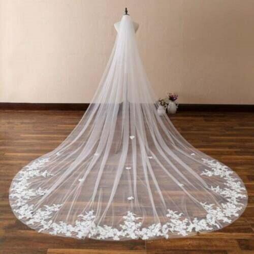 Vintage Bing 3M Wedding Veils White Ivory With Comb Long Cathedral Length Lace Appliqued Bridal Accessories Custom Made Veil