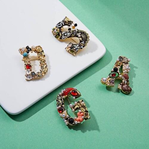 Women Rhinestone Faux Pearl Letter A D G S M Brooch Pin Cardigan Jewelry Gift