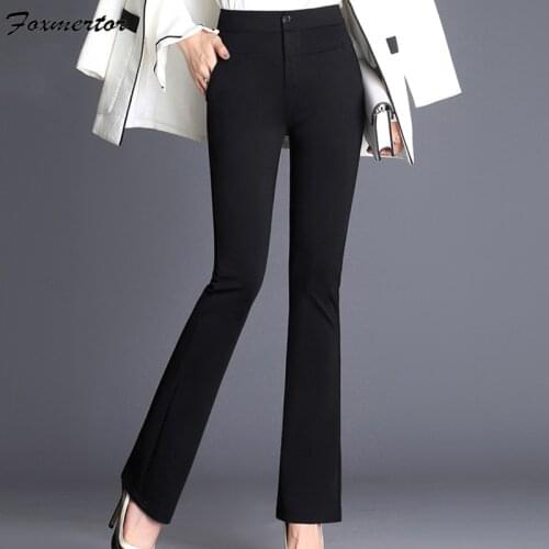 Womens Office Lady High Waist Flare Pants Solid Elastic Formal Long Stretch Trousers Ladies 2021 Spring Loose Bottoms Plus Size