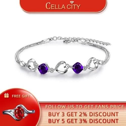 Cellacity Geometry Amethyst Bracelet for Women Heart shaped Silver 925 Jewelry Gemstones Trendy Anniversary Accessory Wholesale