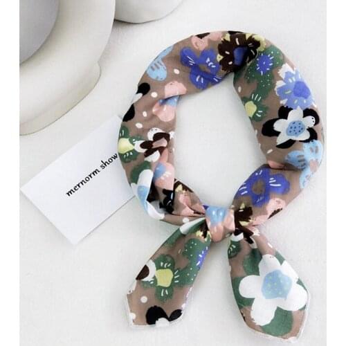 MoriBty Women Square Cotton Silk Scarf Cute Foulard Femme Bandanas Hijab 55cm New Hair Ribbon Headband Print Neckerchief Bufanda