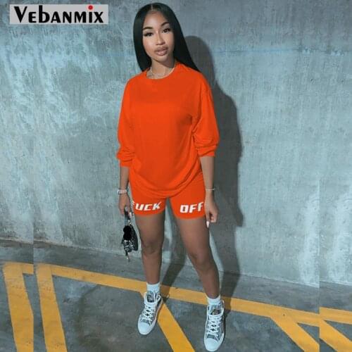 New Letter Print Tracksuit Women Two Piece Outfits Set Women Tracksuit Jogging Femme Biker Shorts Long Sleeve T Shirt Outfit