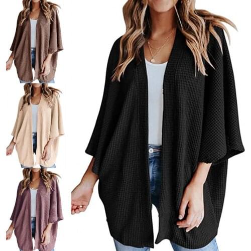 2021 Knitted 3/4 Sleeve Women Cardigan Top Solid Color Open Front Sweater Coat Outwear spring loose sweater female cardigan