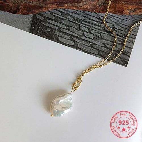 Korea Hot Style Pure 925 Sterling Silver Baroque Pearl Necklace for Women Delicate Fashion Charms Gold Necklace Jewelry