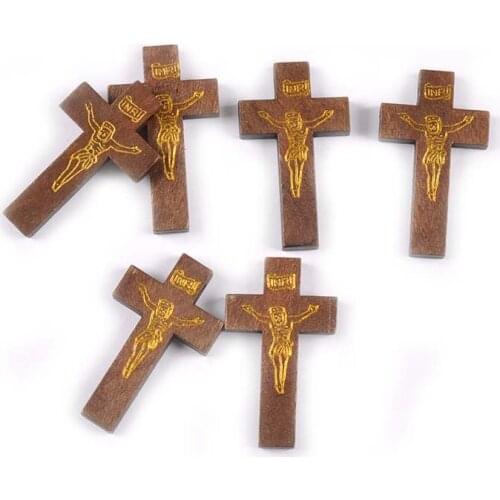 10pcs Multicolor Jesus Cross Hanging Pendants Wooden Decoration Ornaments Wood DIY Crafts Scrapbook Handmade Jewelry Gifts M2595