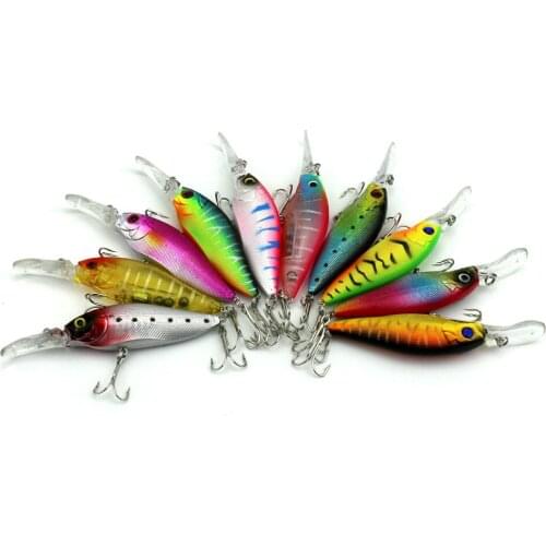 100pcs Hard Plastic Bait Fishing Tackle Minnow Fishing Lures 11CM 11.7G 4# Treble Hooks 10 Color Swimbaits