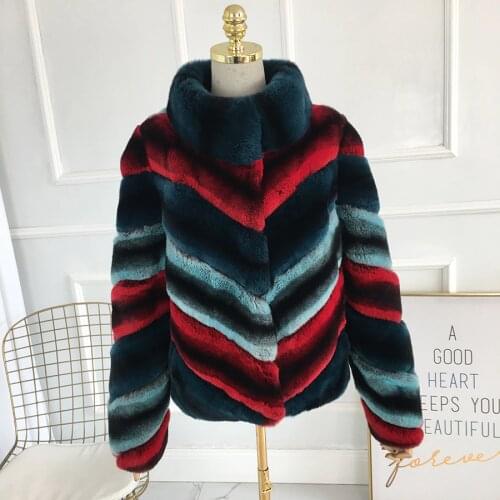 Short multicolor rex rabbit fur coat standing color for winter warm thick fur coat jacket 100% genuine rex rabbit fur