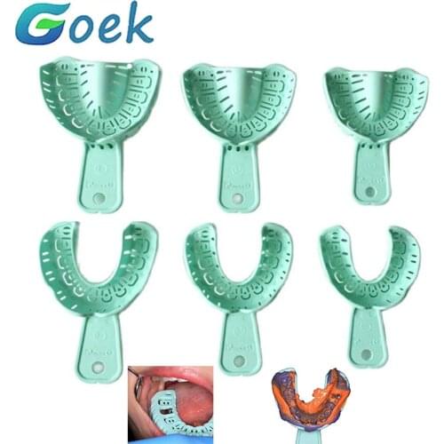 3 pairs Dental Implant Tray Green Full Mouth Removable Partial Mold Tray Easy To Fold Baffle Plastic S/M/L