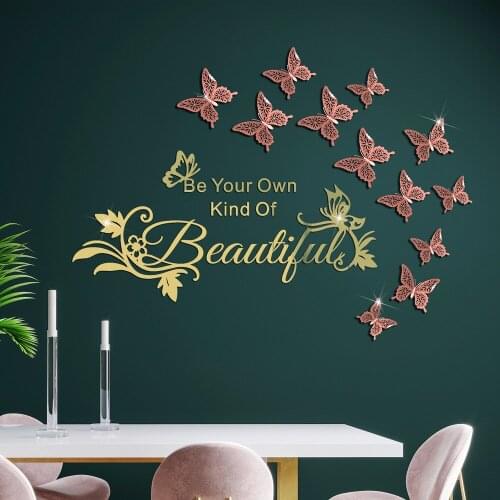 3D Butterflies Flowers Wall Stickers Acrylic Mirror Decals Teenager Living Room Bedroom Decor Wallstickers Pegatinas De Pared