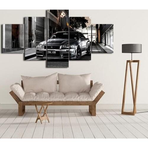 5 Pieces Nissan Skyline Gtr Car Picture Bedside Home Decorative Poster Canvas Painting HD Print Framework Art Modern Oil Modular