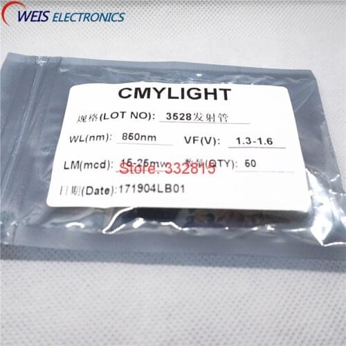 50PCS 3528 850nm SMD-2 2pin infrared lamp IR LED 1210 0.1W 1.3-1.5V 18-20mW Light beads lamps wholesale Free shipping