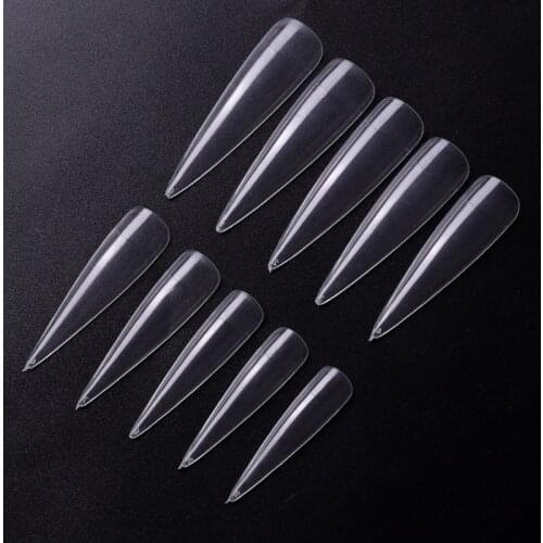 500pcs Extra Long Stiletto Nail Tips Clear/Natural Acrylic False Nail Tips UV Gel Pointy Fake Fingernails Nail Salon Manicure
