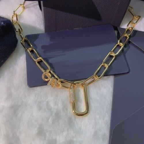 Brand 1:1Fashion Copper Necklace Yellow Gold Color Cubic Zirconia Square Pendant Chain for Women Jewelry