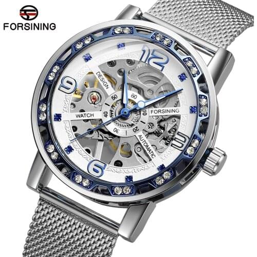 Top Brand FORSINING Men Hand-Wind Mechanical Watch Fashion Stainless Steel Mesh Belt Waterproof Wristwatch Relogio Masculino