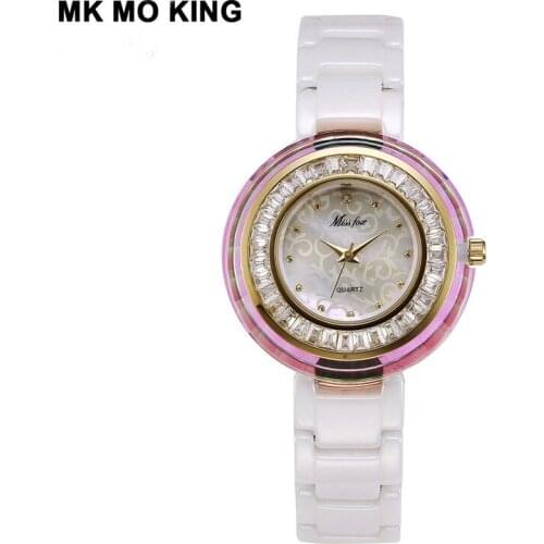 Luxury Watch for Women Fashion Quartz Watch Crystal Circle Simple and Casual White Ceramic Watches Women Relogio Feminino Gifts