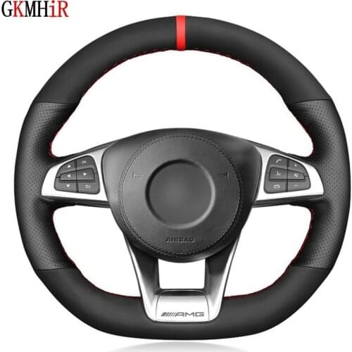 Black Genuine Leather Suede Car Steering Wheel Covers Braids For Mercedes-Benz A 45 C E S 43 63 CLA AMG CLS SLC GLA GLE GLS