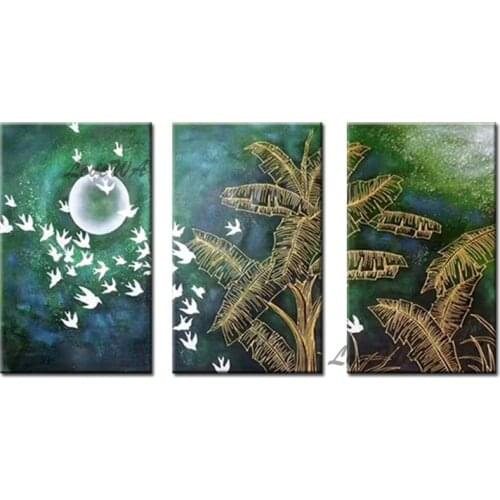 Decorative Triptych Modern Gold Foil Lines Art Oil Painting Pure Hand-painted Group Wall Canvas Decor Art Showpiece For Bedroom