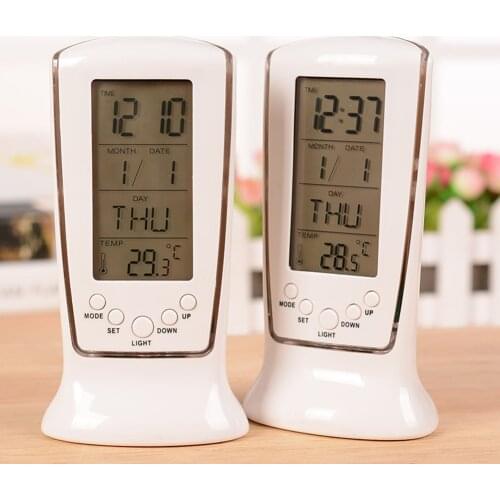 Mini Digital Clock LED Backlight Calendar Temperature Thermometer LCD Screen Display Music Chime Alarm Clock for Home