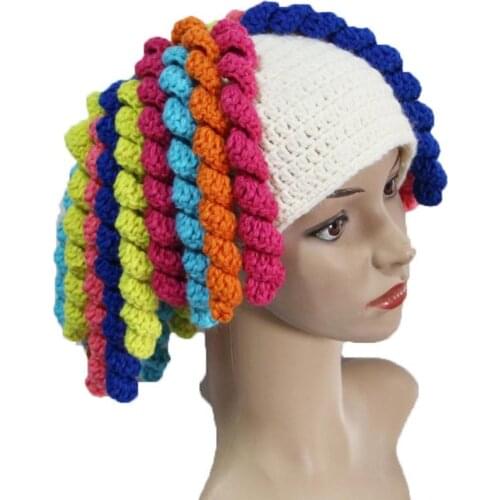 Curly Hair Wig Hats Handmade Knit Warm Winter Caps Beanie Jamaican Halloween Costume Gifts