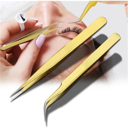 Golden Tweezers Set High Precision Tip Curved Straight Tweezer Welding Electronic ESD Tweezers For Soldering Tool Set