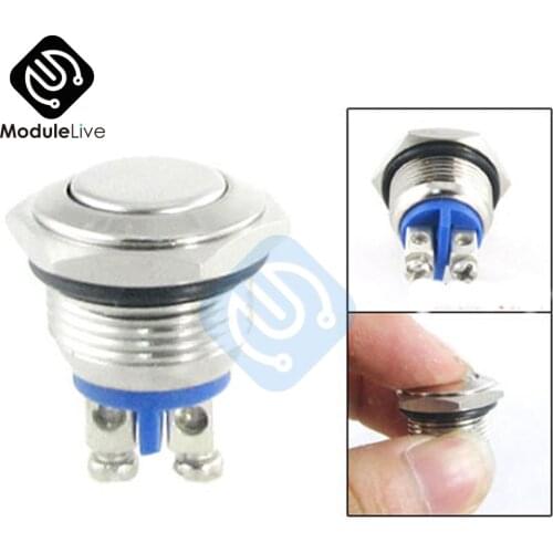 16mm Start Horn Button Momentary Stainless Steel Metal Push Button Switch Car Dash 12V Metallic Luster Metal Switch