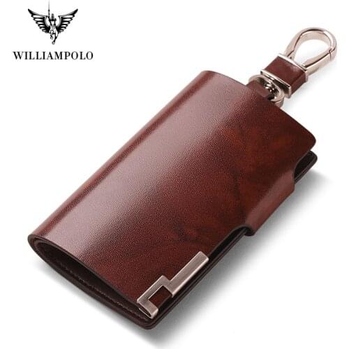 WILLIAMPOLO Fashion Cow Leather Pillow 6 Rings Key Holder Unisex Solid Wallet PL176112