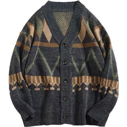 Mens Sweater Autumn Japanese Knitted Sweaters Loose Male Cardigan Hip Hop Knit Baggy Coat Vintage Streetwear Casual Sweater