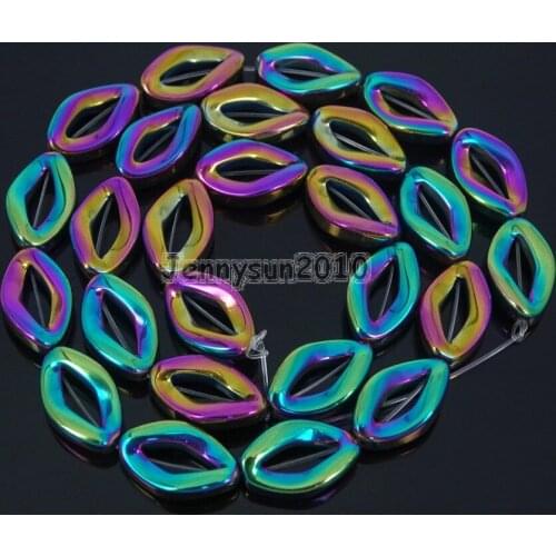 Natural Hematite Healing Gems Stone Lip Shape 10x16mm Beads Non Magnetic Metallic Multi-Colore Jewelry Making 16" 5 Strands/Pack