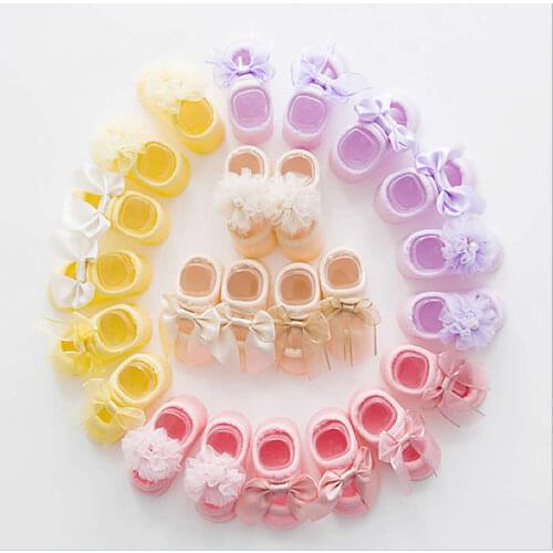 Girls Shoes Socks Boy Flower Bud Silk Bowknot Floor Socks Lace Infants Princess Sock 3pair/set