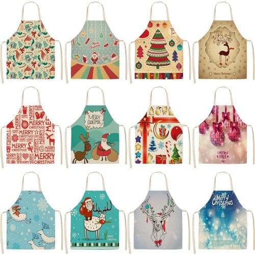 New Christmas Printing Women Kitchen Aprons Waterproof Cooking oil-proof Cotton Linen Antifouling Chef Apron 68*55cm 0156
