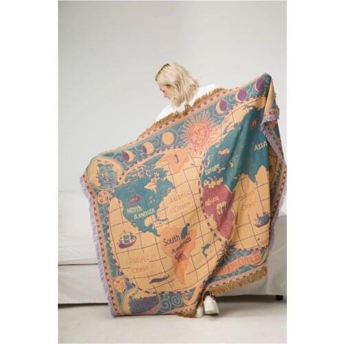 Cobert Tassel Blanket Multifunctional Sofa Decoration Piano Cover Plaid Tapestry World Map Cotton Bohemian Blanket