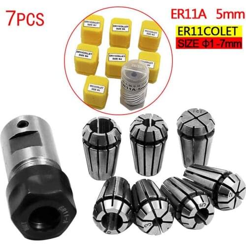 7pcs High Carbon Steel ER11 Spring Collet 1mm 2mm 3mm 4mm 5mm 6mm 7mm with 5mm ER11A Extension Rod Motor Shaft Holder