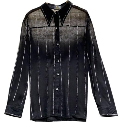 Spring And Autumn Hot Drilling Shirt Design Sense Lapel Long-sleeved Shirt Fashion Temperament Sunscreen Thin Chiffon Top