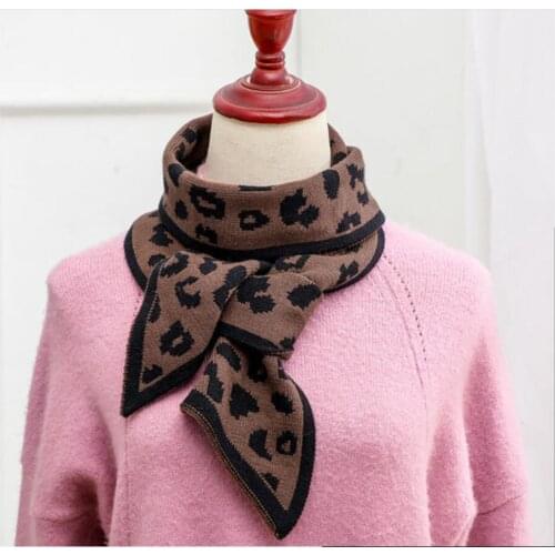 Luxury Brand Winter Scarf Women Leopard Print Knitted Scarves Wraps Sharp Angle Shawls Warm Long Narrow Small Skinny Neckerchief