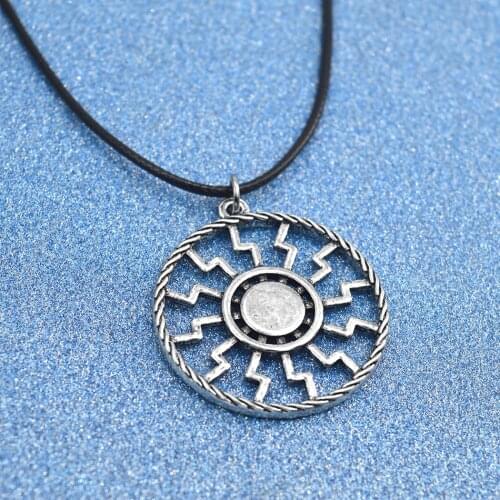 Slavic Amulet Sun Symbol Round Pendant Necklace Pagan Retro Collar Statement Jewelry For Men Women