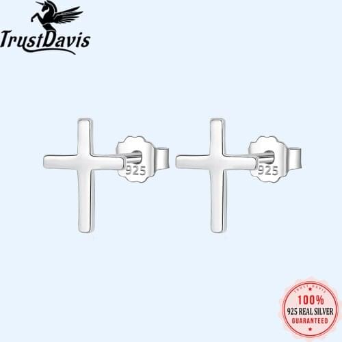 Trustdavis Authentic Minimalist 925 Sterling Silver Fashion Lovely Cross Stud Earrings Gift For Women Girls Wedding Gift DS1041