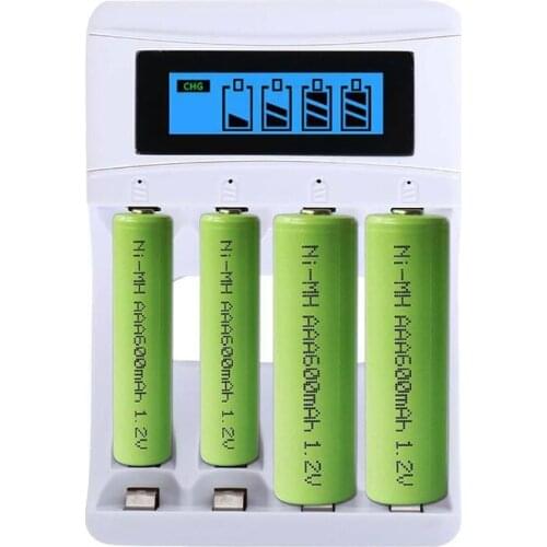 4 Slots USB Smart Battery Charger With Charging Cable LCD Display Rechargeable Intelligent Batteries Socket For AA AAA NiMH NiCd