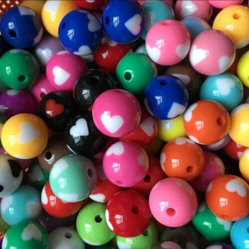 Choose size) 16mm/12mm/20mm Chunky Solid Acrylic Printed Heart beads for Handmade Necklace DIY Making Parts,Jewelry Accessories