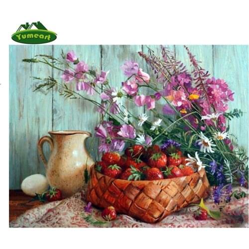 YUMEART Home Decor DIY 5D Diamond Embroidery Red Flowers Cross Stitch Kits Abstract Oil Painting Vase Resin Hobby Craft