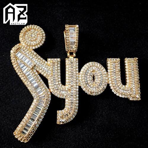 Hip Hop Funny Fxxx You Iced Out Pendants Letters Necklace Paved Bling Zircon Stone Goth Necklaces for Men Women Jewelry